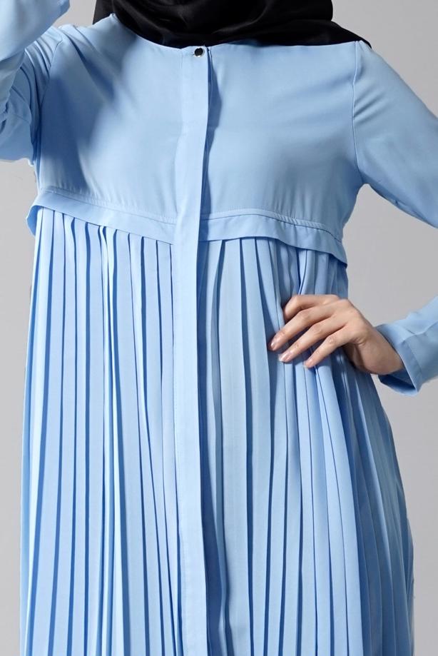 Tesettür giyim  T 8371 ModaBu Piliseli Uzun Tunik - TRENDTESETTÜR