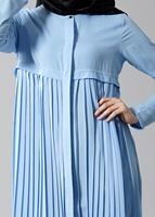 Tesettür giyim MAVİ T 8371 ModaBu Piliseli Uzun Tunik