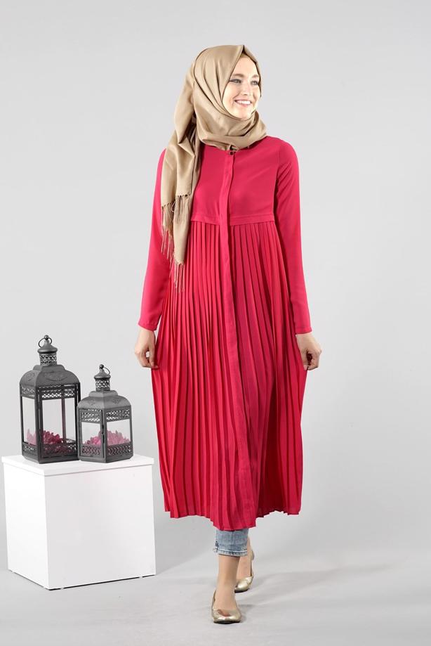 Tesettür giyim  T 8371 ModaBu Piliseli Uzun Tunik - TRENDTESETTÜR