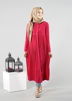 Tesettür giyim FUŞYA T 8371 ModaBu Piliseli Uzun Tunik