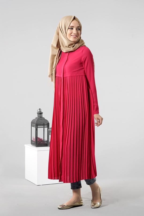 Tesettür giyim  T 8371 ModaBu Piliseli Uzun Tunik - TRENDTESETTÜR