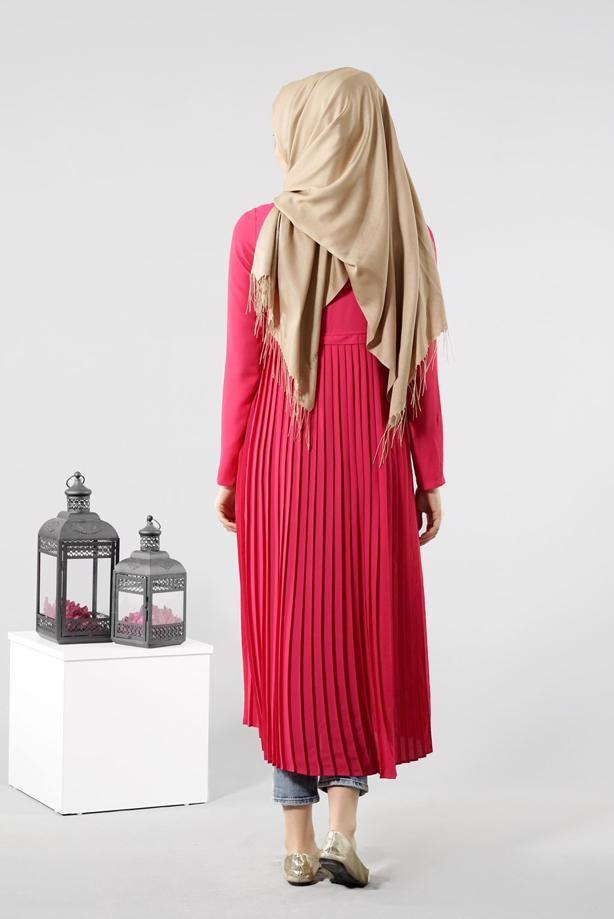 Tesettür giyim  T 8371 ModaBu Piliseli Uzun Tunik - TRENDTESETTÜR