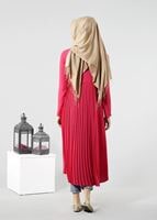 Tesettür giyim FUŞYA T 8371 ModaBu Piliseli Uzun Tunik