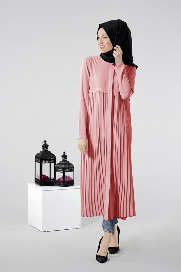 Tesettür giyim  T 8371 ModaBu Piliseli Uzun Tunik - TRENDTESETTÜR