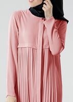 Tesettür giyim PUDRA T 8371 ModaBu Piliseli Uzun Tunik