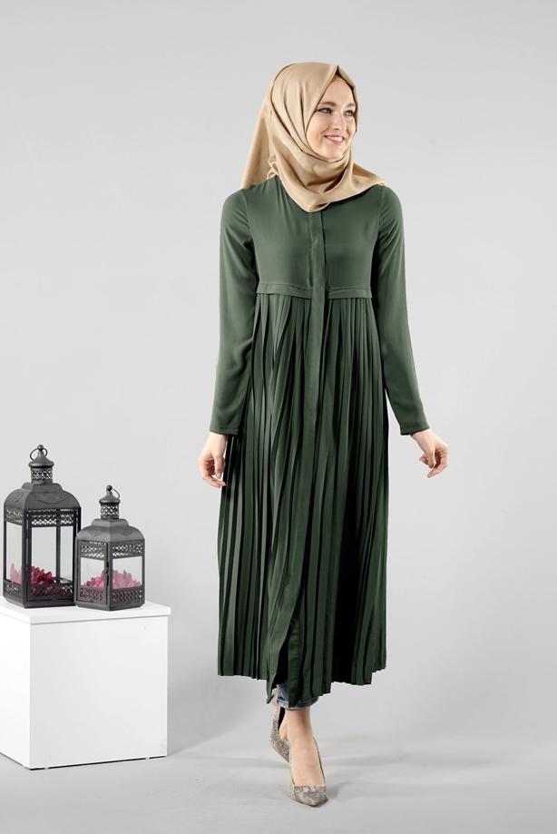 Tesettür giyim  T 8371 ModaBu Piliseli Uzun Tunik - TRENDTESETTÜR
