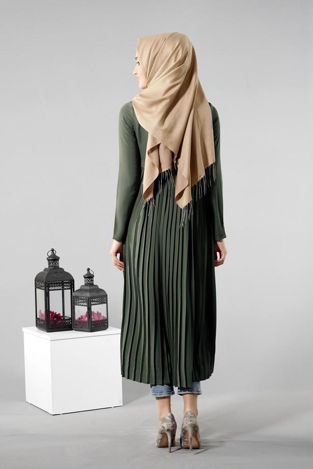Tesettür giyim  T 8371 ModaBu Piliseli Uzun Tunik - TRENDTESETTÜR