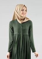 Tesettür giyim HAKİ T 8371 ModaBu Piliseli Uzun Tunik