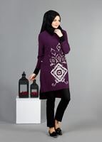 Tesettür giyim MOR T 1260-1 ModaBu Önü Baskılı Tunik