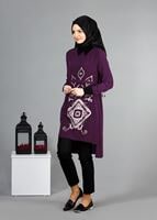 Tesettür giyim MOR T 1260-1 ModaBu Önü Baskılı Tunik