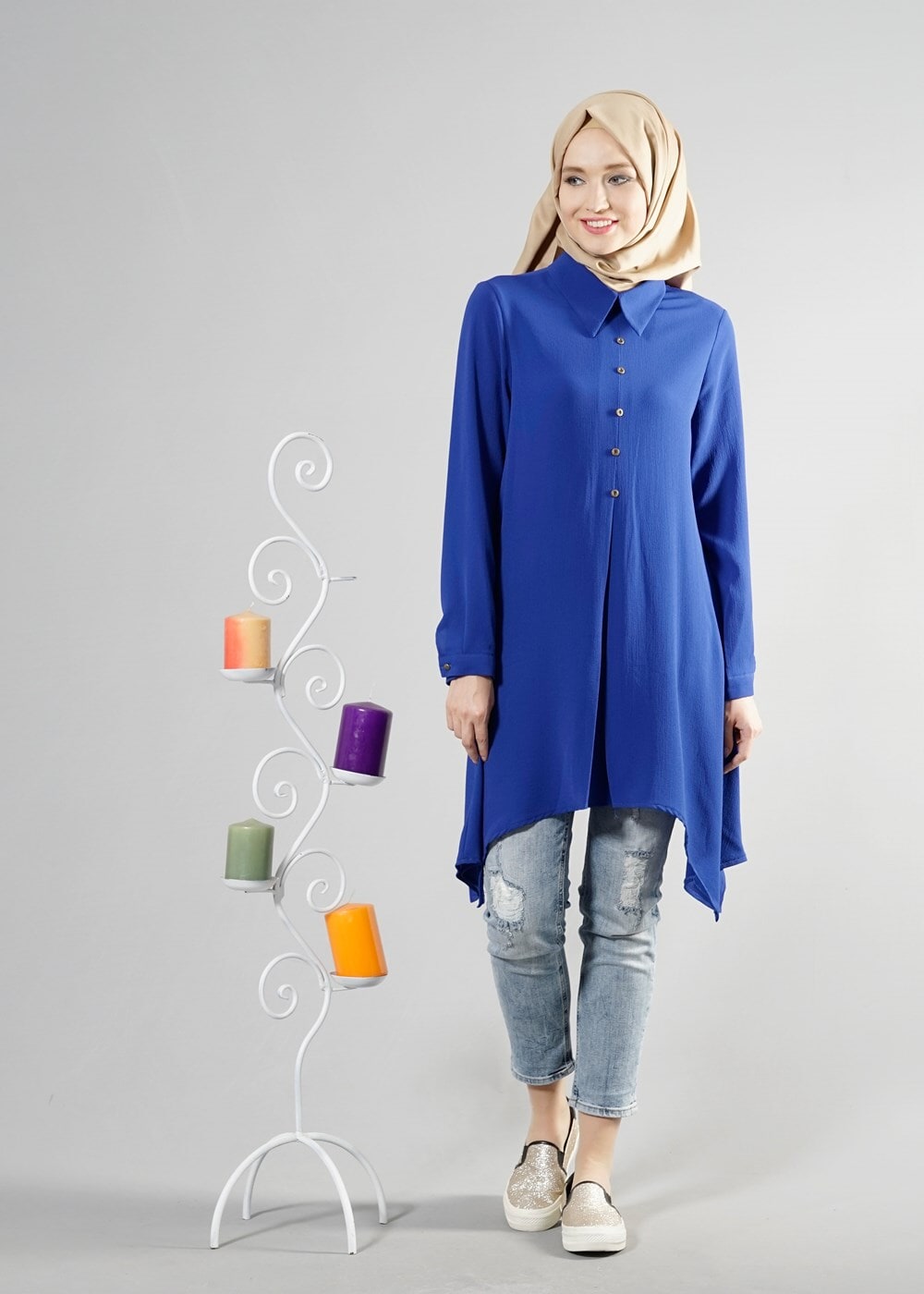 Tesettür giyim LACİVERT T 1289-1 ModaBu Kulaklı Tunik