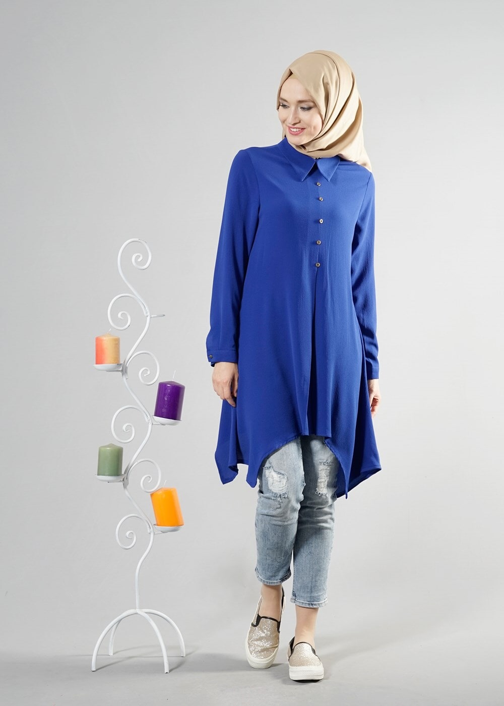 Tesettür giyim LACİVERT T 1289-1 ModaBu Kulaklı Tunik