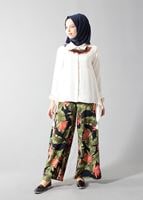 Tesettür giyim HAKİ T 5084-1 ModaBu Hawai Desenli Bol Kesim Pantolon
