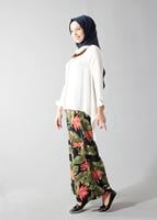 Tesettür giyim HAKİ T 5084-1 ModaBu Hawai Desenli Bol Kesim Pantolon