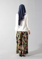 Tesettür giyim HAKİ T 5084-1 ModaBu Hawai Desenli Bol Kesim Pantolon