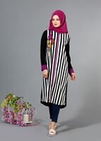 Tesettür giyim FUŞYA T 8342-1 ModaBu Aplik Nakışlı Fermuarlı Tunik