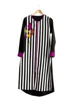 Tesettür giyim FUŞYA T 8342-1 ModaBu Aplik Nakışlı Fermuarlı Tunik