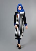 Tesettür giyim LACİVERT T 8342-1 ModaBu Aplik Nakışlı Fermuarlı Tunik