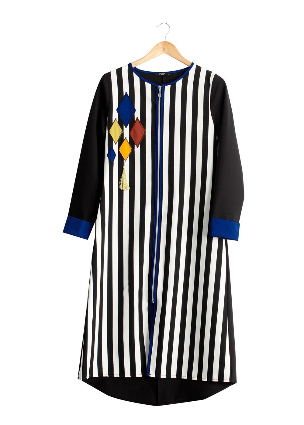 Tesettür giyim LACİVERT T 8342-1 ModaBu Aplik Nakışlı Fermuarlı Tunik