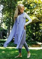 Tesettür giyim MAVİ T 8370-2 ModaBu Kuşaklı Yelek