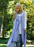 Tesettür giyim MAVİ T 8370-2 ModaBu Kuşaklı Yelek