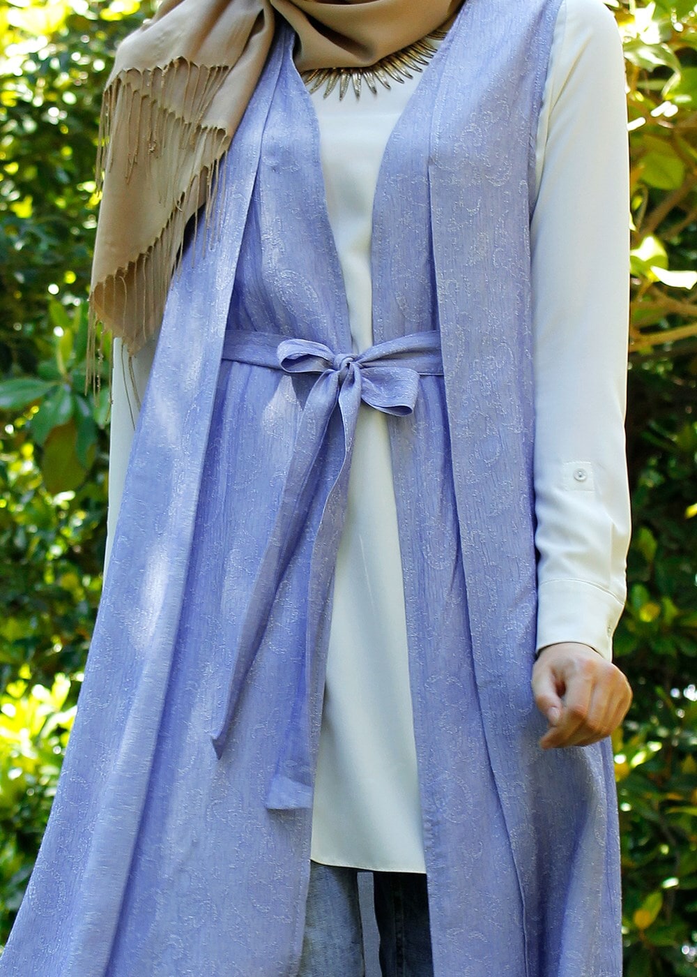 Tesettür giyim MAVİ T 8370-2 ModaBu Kuşaklı Yelek