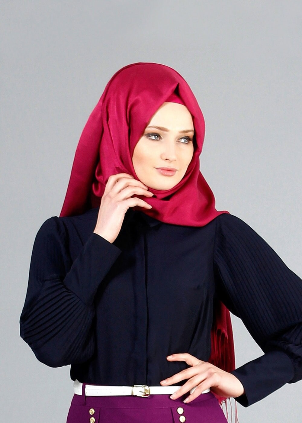 Vêtements hijab BLEU MARINE T 4031 MG Collection- Kolu Pileli Bluz