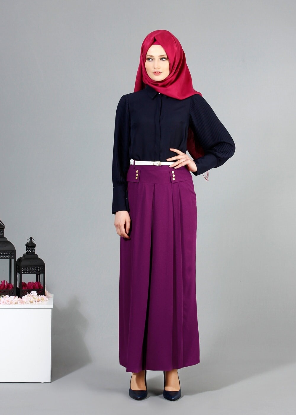 Vêtements hijab BLEU MARINE T 4031 MG Collection- Kolu Pileli Bluz