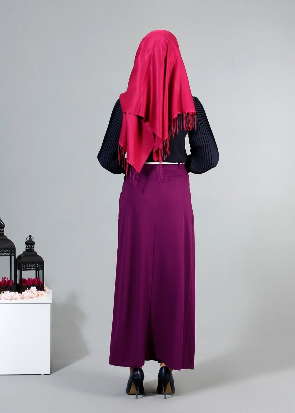 Vêtements hijab BLEU MARINE T 4031 MG Collection- Kolu Pileli Bluz