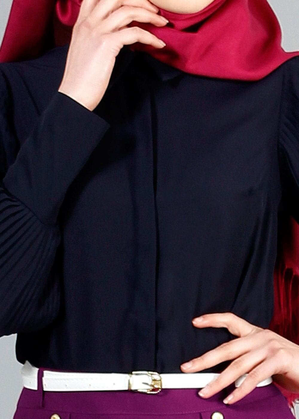 Vêtements hijab BLEU MARINE T 4031 MG Collection- Kolu Pileli Bluz