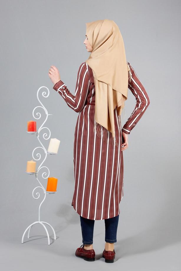 Vêtements hijab  T 7669 MG Collection-Gömlek Yaka Uzun Tunik - TRENDTESETTÜR