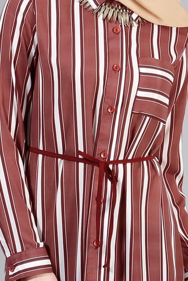 Vêtements hijab  T 7669 MG Collection-Gömlek Yaka Uzun Tunik - TRENDTESETTÜR