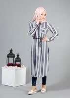 Vêtements hijab BLEU MARINE T 7669 MG Collection-Gömlek Yaka Uzun Tunik
