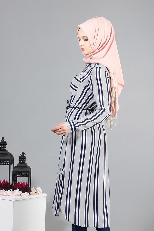 Vêtements hijab  T 7669 MG Collection-Gömlek Yaka Uzun Tunik - TRENDTESETTÜR