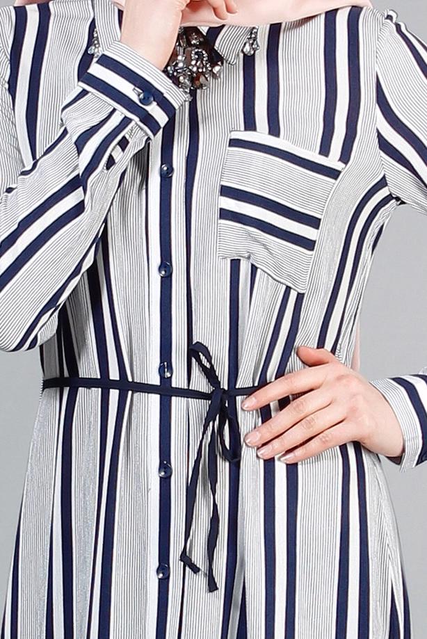 Vêtements hijab  T 7669 MG Collection-Gömlek Yaka Uzun Tunik - TRENDTESETTÜR