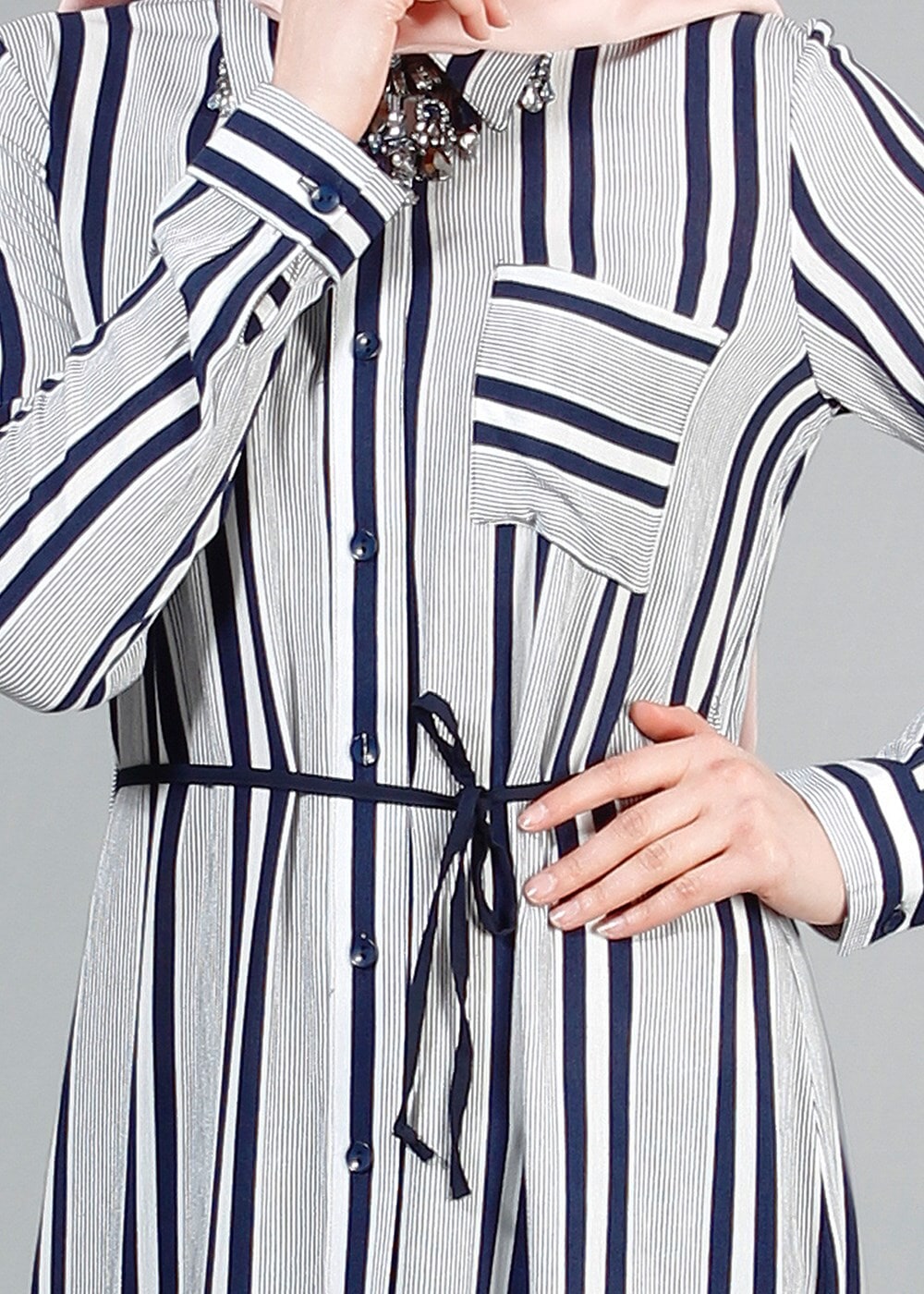 Vêtements hijab BLEU MARINE T 7669 MG Collection-Gömlek Yaka Uzun Tunik