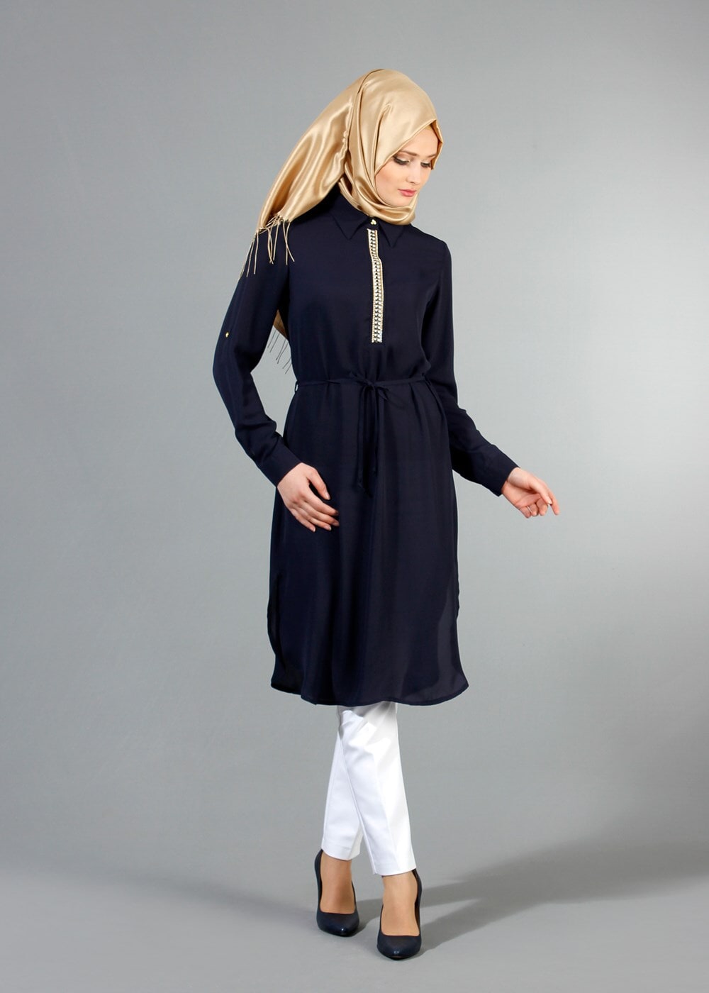 Vêtements hijab BLEU MARINE T 7674 MG Collection-Apoletli Tunik