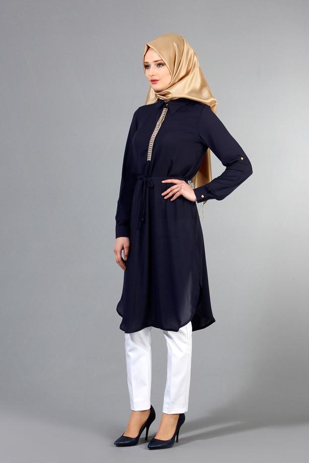 Vêtements hijab  T 7674 MG Collection-Apoletli Tunik - TRENDTESETTÜR