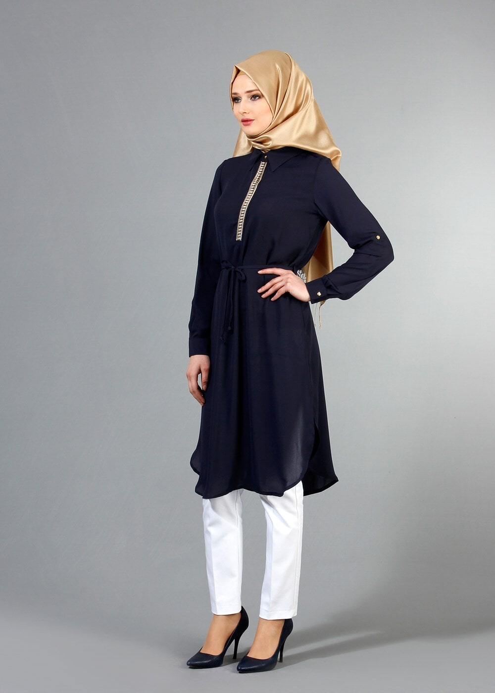 Vêtements hijab BLEU MARINE T 7674 MG Collection-Apoletli Tunik