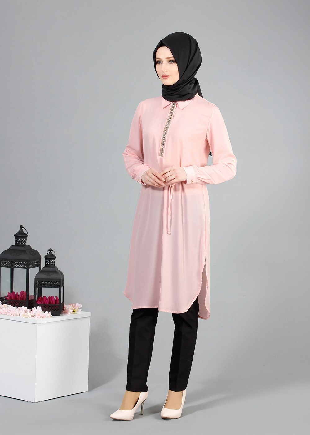 Hijab clothing POWDER T 7674 MG Collection-Apoletli Tunik