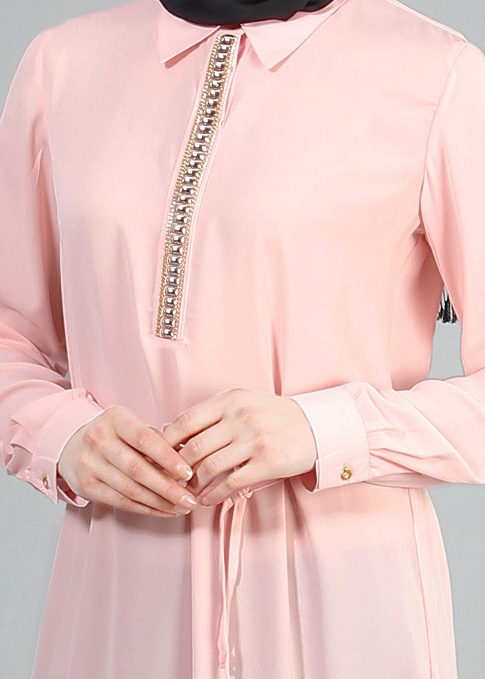 Hijab clothing POWDER T 7674 MG Collection-Apoletli Tunik