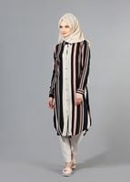Vêtements hijab POUDRE T 4410 Merry Rosa Şeritli Uzun Tunik