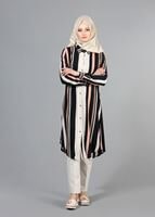 Vêtements hijab POUDRE T 4410 Merry Rosa Şeritli Uzun Tunik