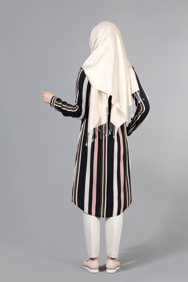 Vêtements hijab  T 4410 Merry Rosa Şeritli Uzun Tunik - TRENDTESETTÜR