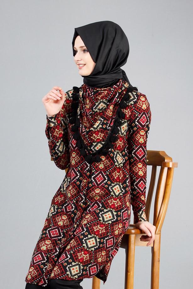 Vêtements hijab  T 4477 Merry Rosa Şallı Tunik - TRENDTESETTÜR