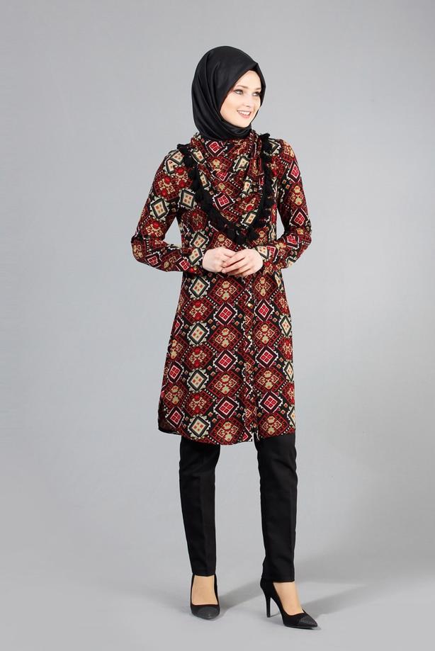 Vêtements hijab  T 4477 Merry Rosa Şallı Tunik - TRENDTESETTÜR