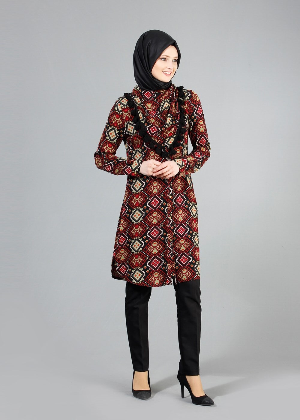 Vêtements hijab ROUGE BORDEAUX T 4477 Merry Rosa Şallı Tunik