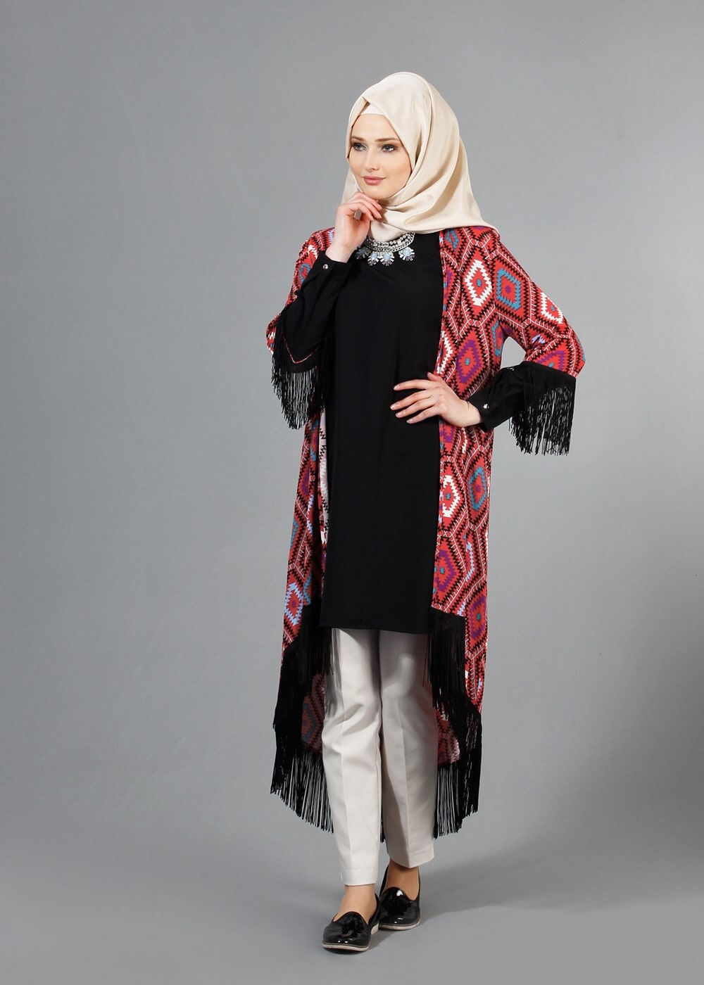 Vêtements hijab CORAIL T 4478 Merry Rosa Saçaklı Ceket