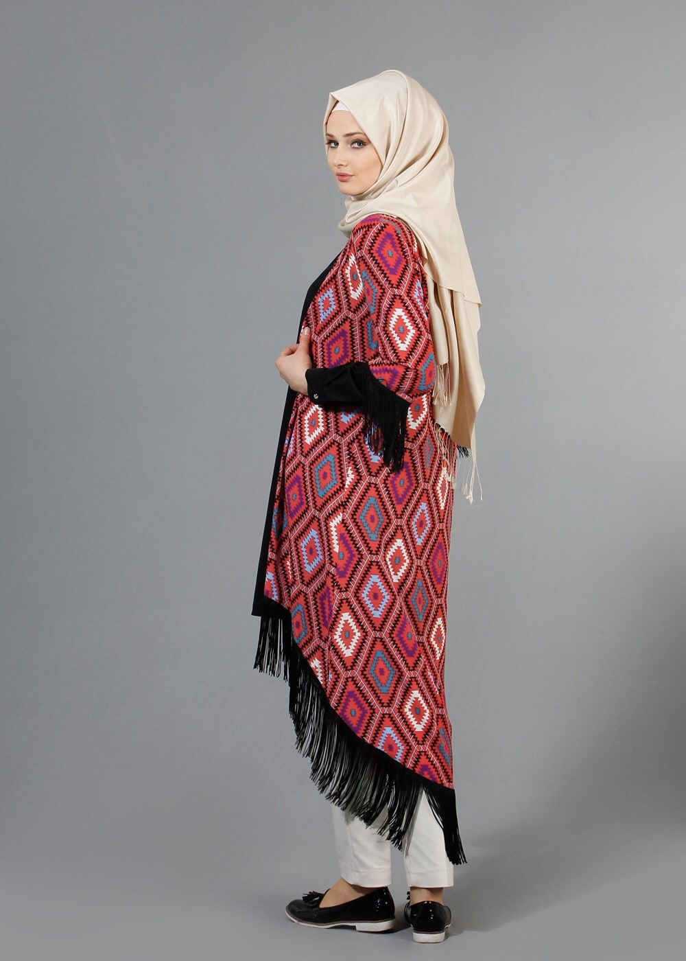 Vêtements hijab CORAIL T 4478 Merry Rosa Saçaklı Ceket