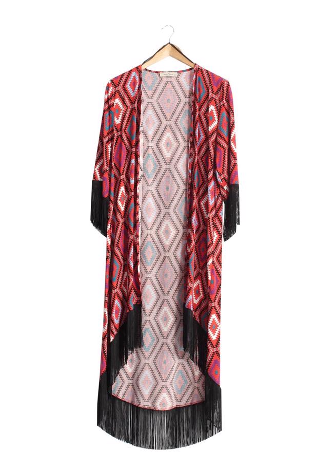 Vêtements hijab  T 4478 Merry Rosa Saçaklı Ceket - TRENDTESETTÜR